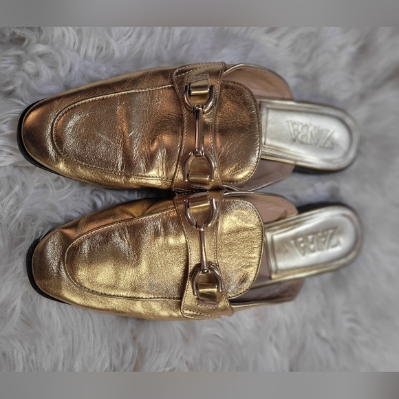 Zara Gold Slip-On Loafers for Women Size 10.5 - Picture 2 of 8